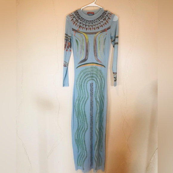 NWOT $1,475 Altuzarra Atalanti Printed Stretch-mesh Maxi Dress - Blue Size US6 - Picture 7 of 11